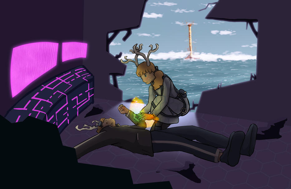 OCniverse card art based on how Max got the scars on his hands. This card is called A Sister's Care